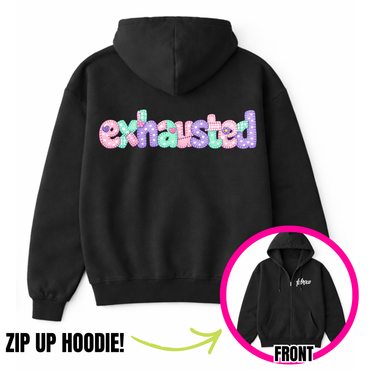 Exhausted Faux Patchwork Zip-Up Hoodie