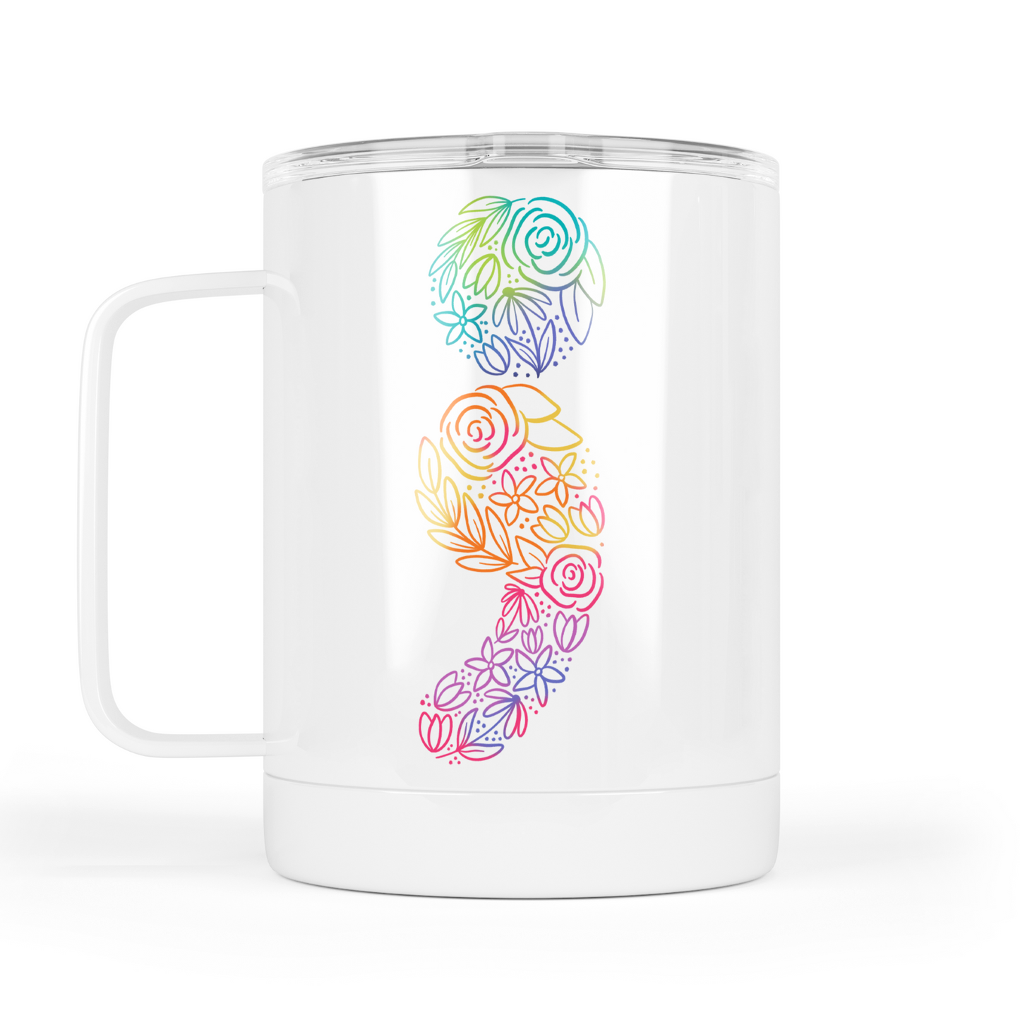 Floral Semicolon Mug With Lid