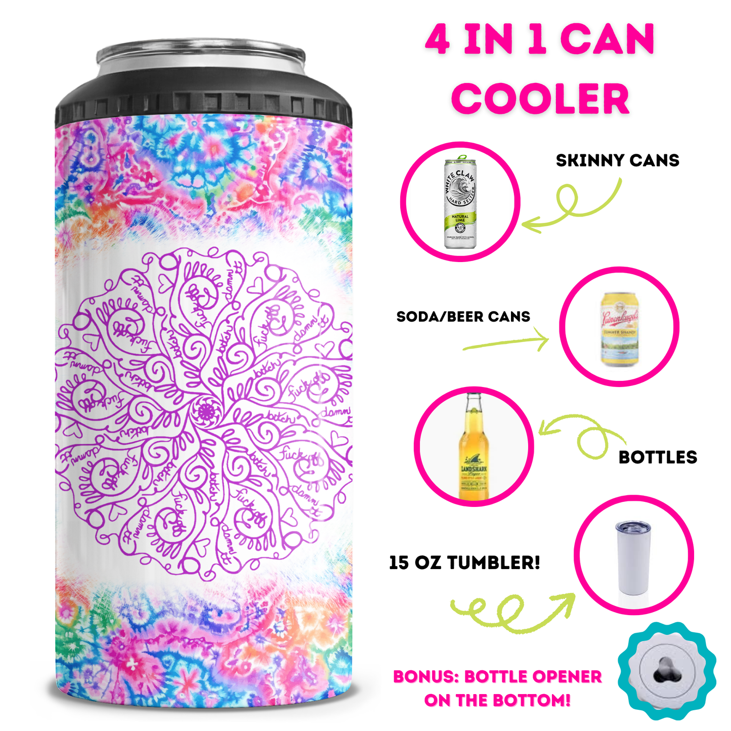 Curse Word Mandala 4 in 1 Can Cooler