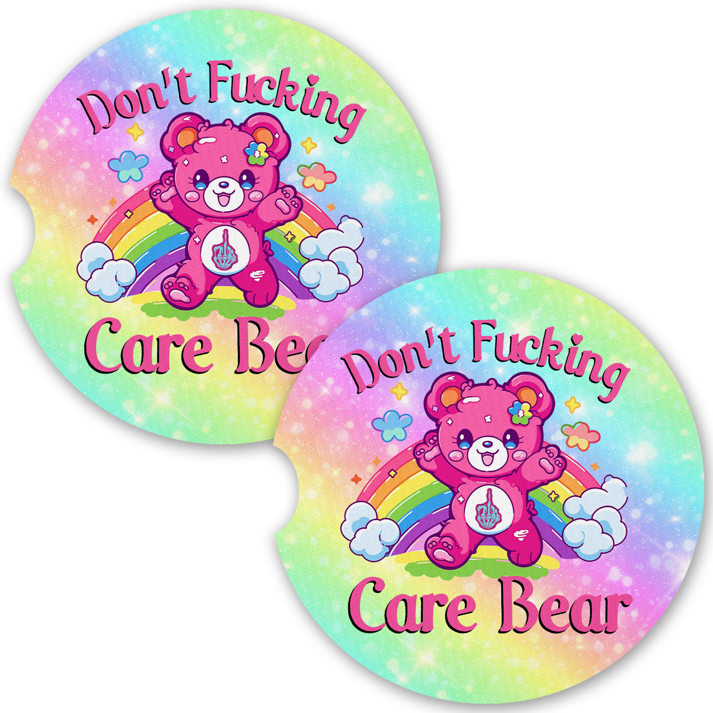 Don't Fucking Care Bear Car Coaster Set