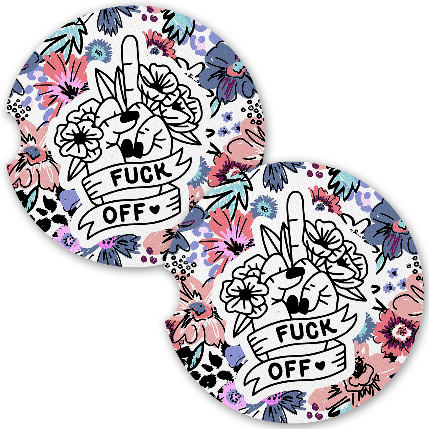 Fuck Off Floral Car Coaster Set