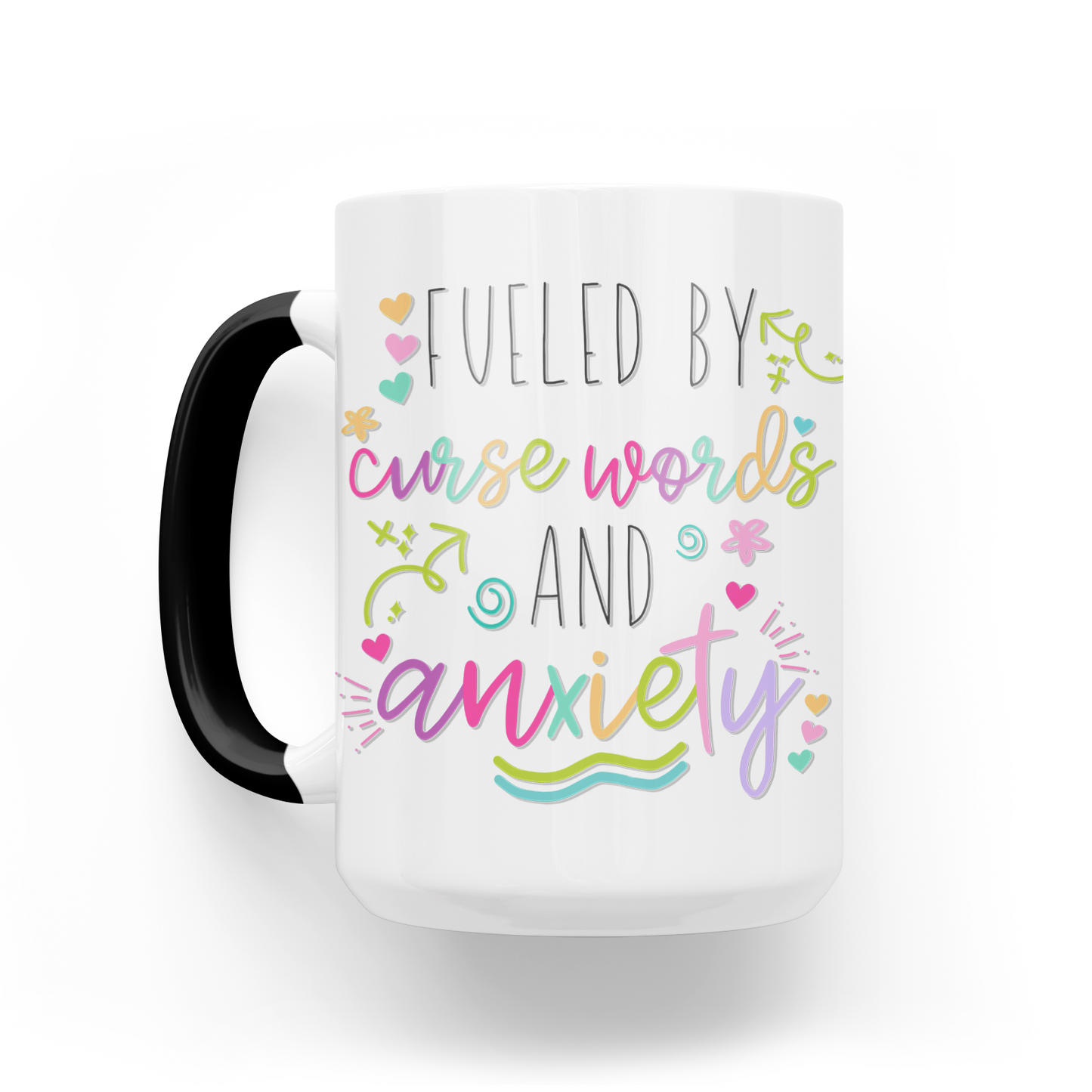 Fueled by Cuss Words and Anxiety 15 Oz Ceramic Mug