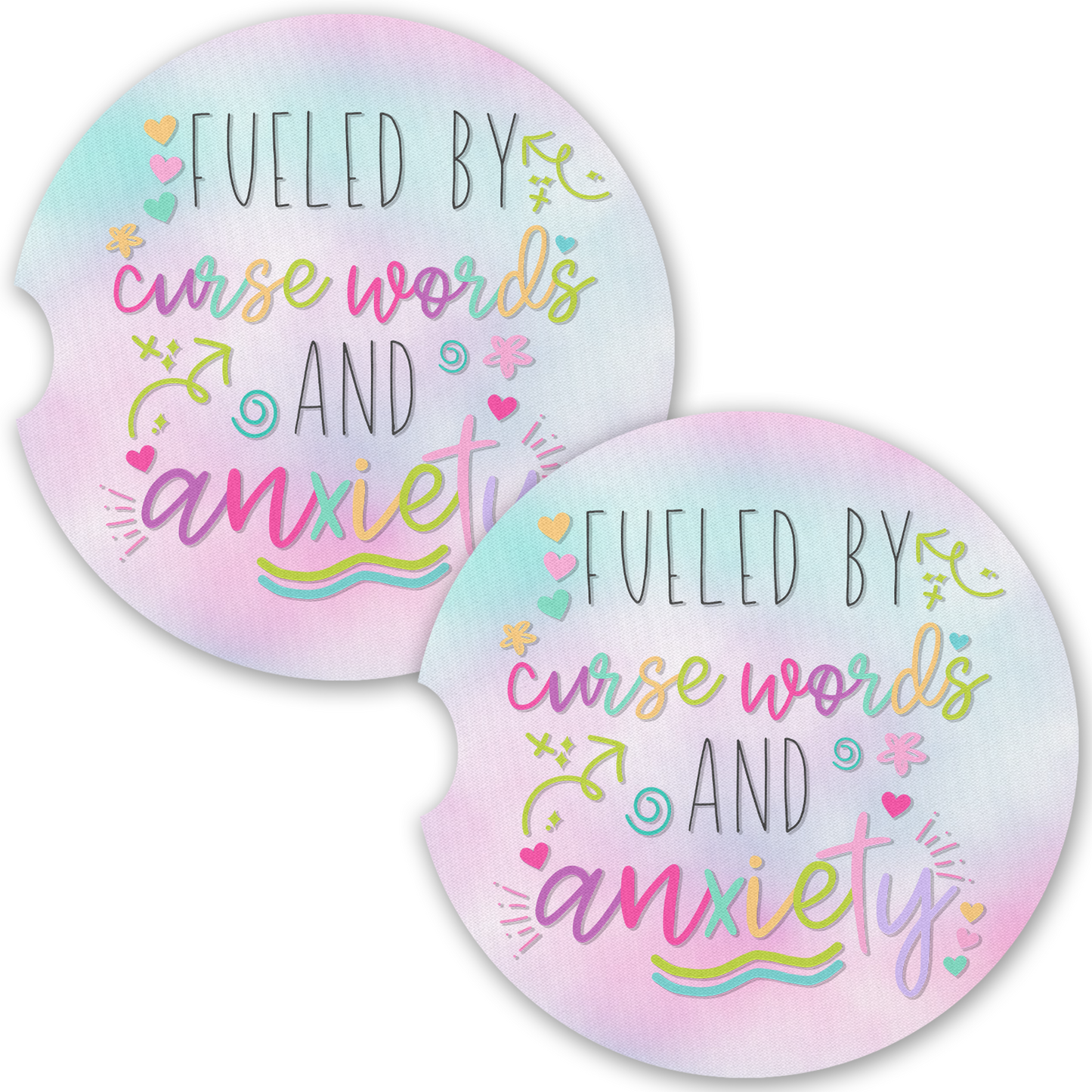 Fueled by Cuss Words and Anxiety Car Coaster Set (Set of 2)