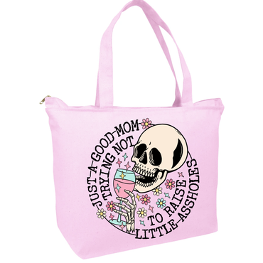 Just A Mom Trying Not To Raise Assholes Zippered Tote Bag
