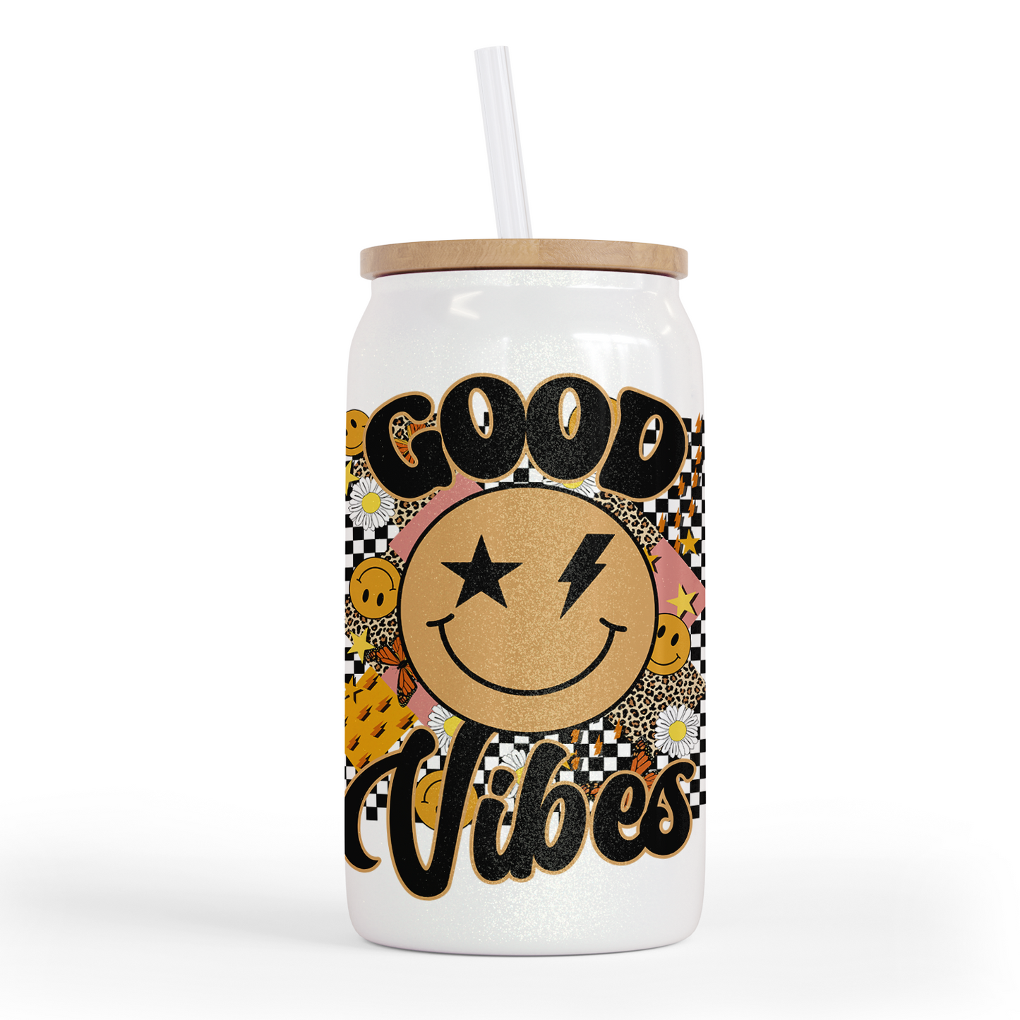 Good Vibes 16 Oz Glass Shimmer Jar