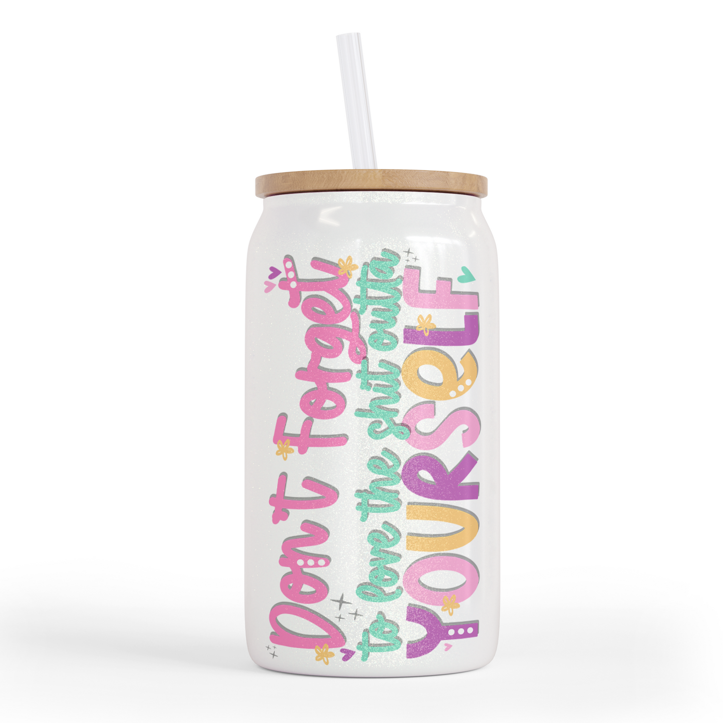 Love Yourself 16 Oz Shimmer Glass Jar