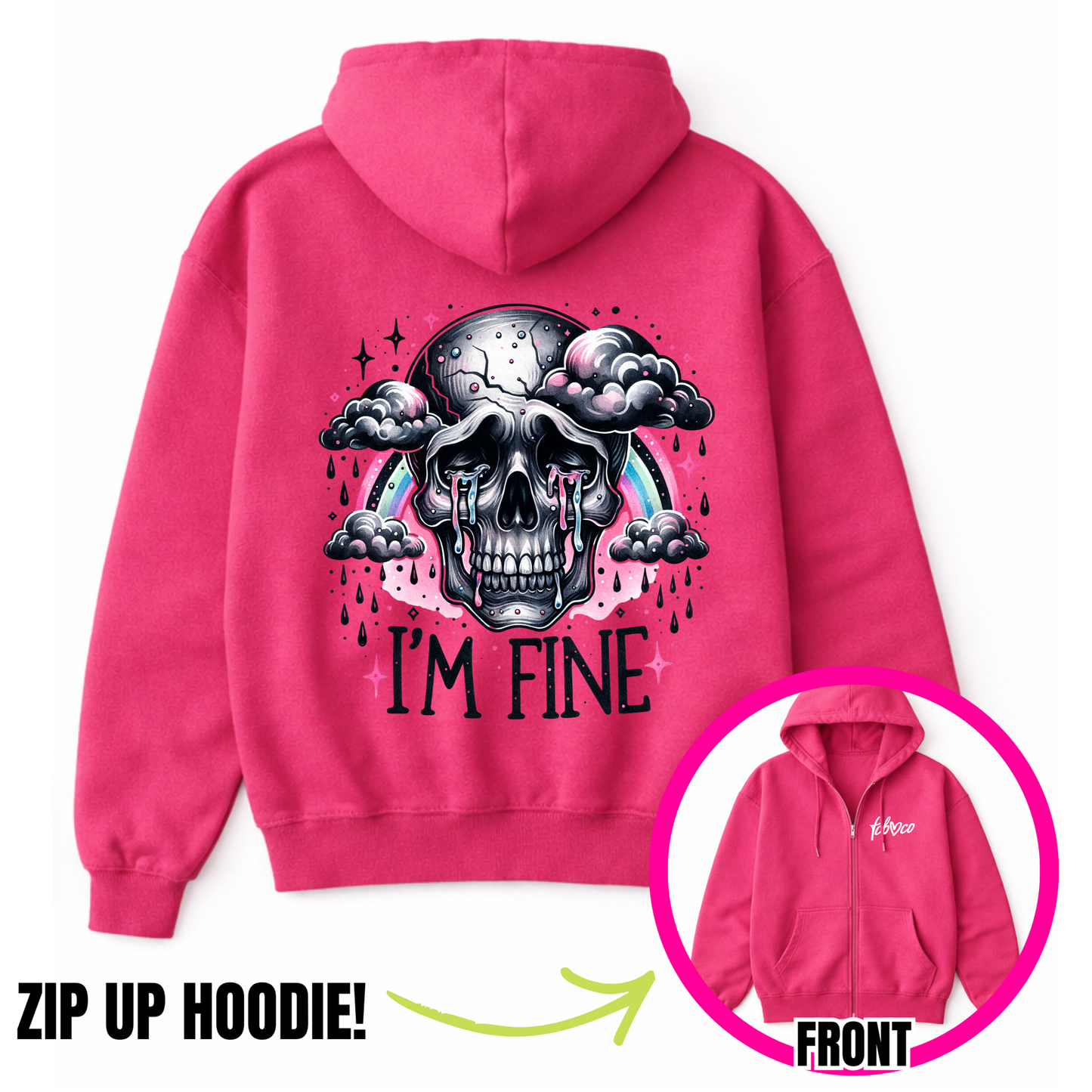I'm Fine Skeleton Zip-Up Hoodie