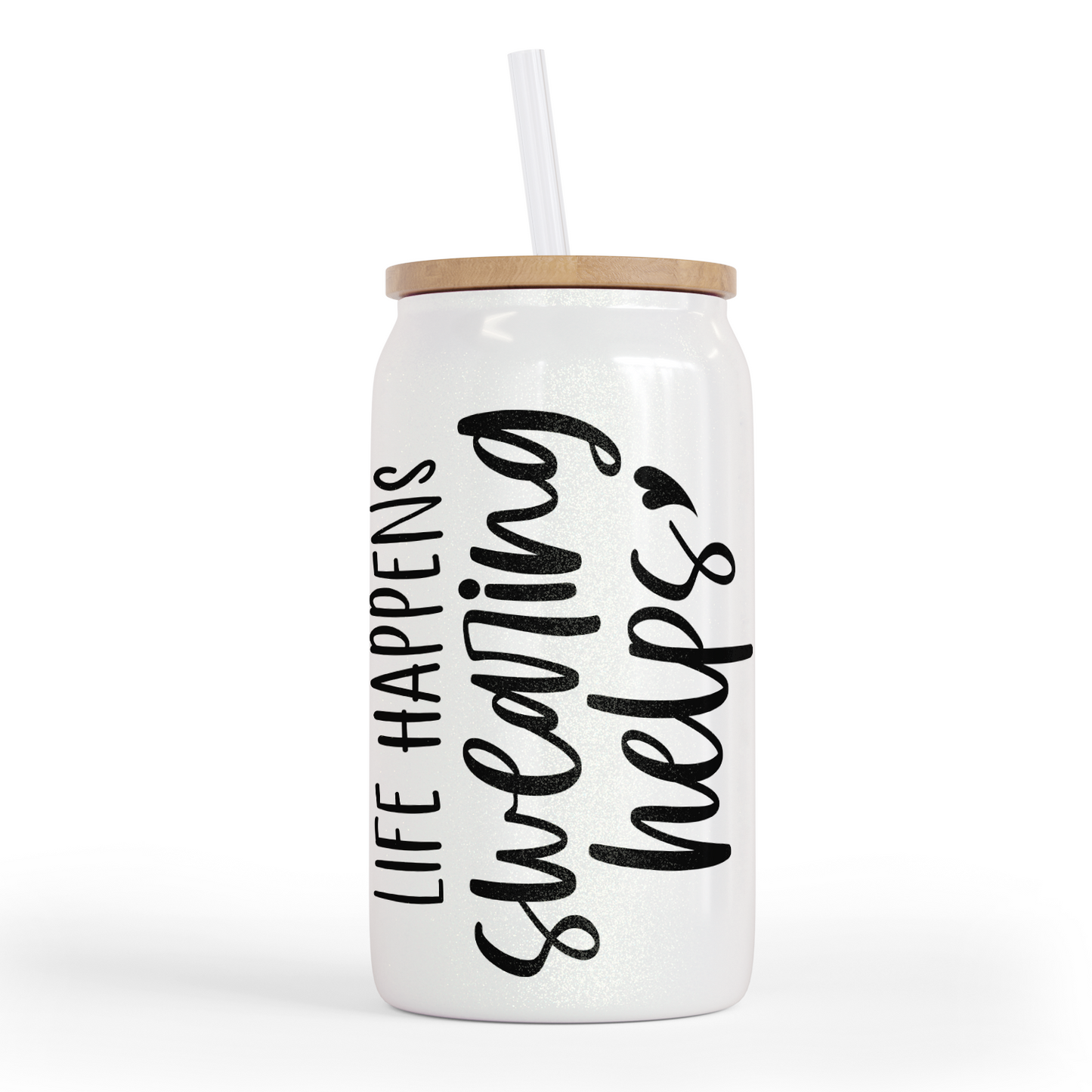 Life Happens Swearing Helps 16 Oz Shimmer Glass Jar