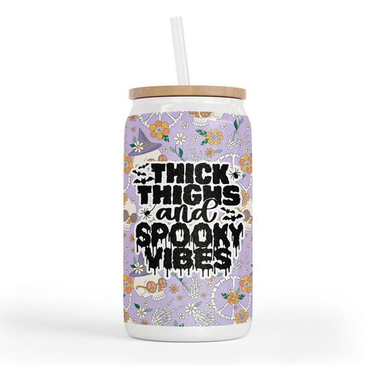 Thick Thighs and Spooky Vibes 16 Oz Shimmer Glass Jar