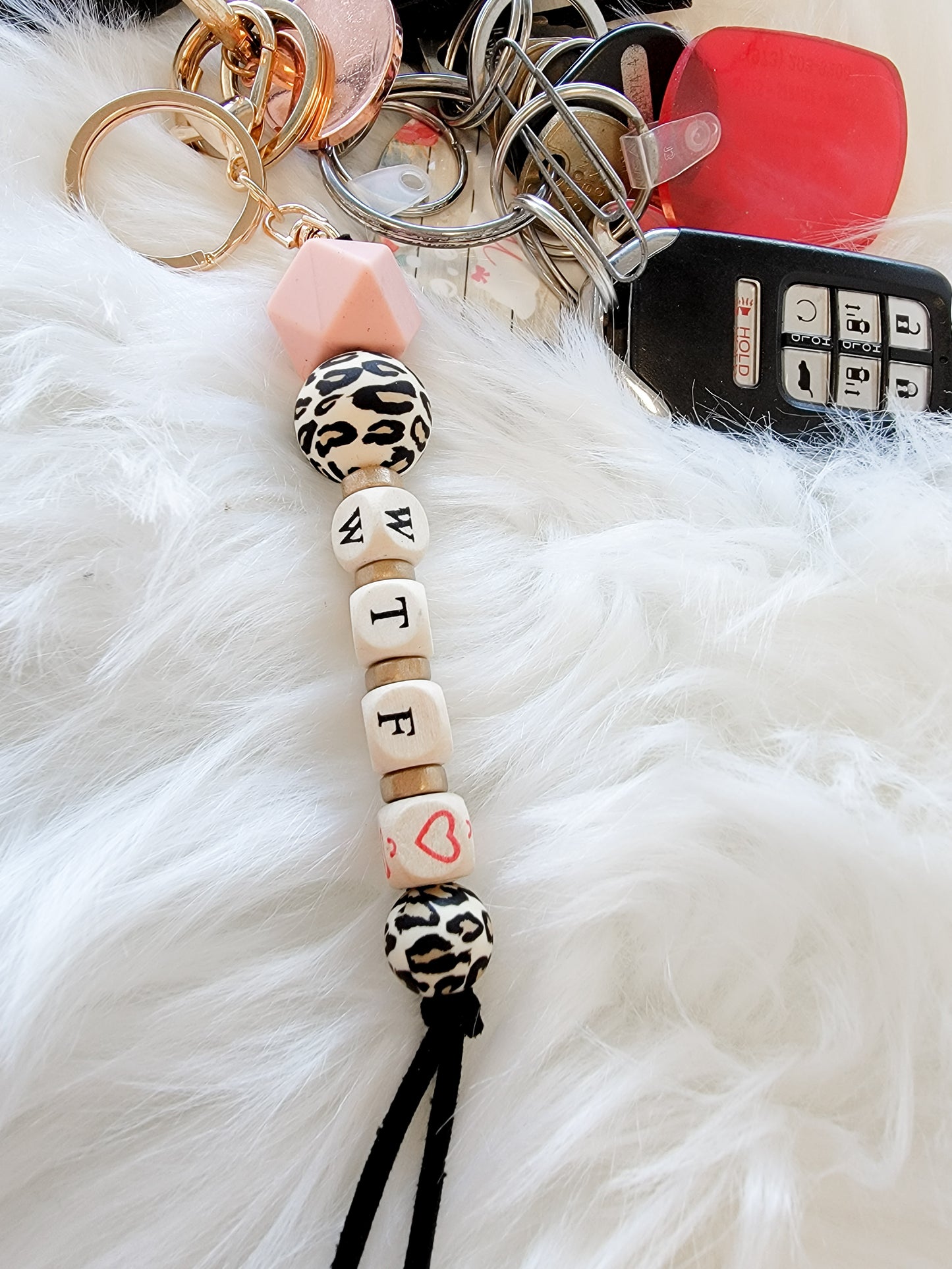 WTF Silicone and Wood Bead Keychain