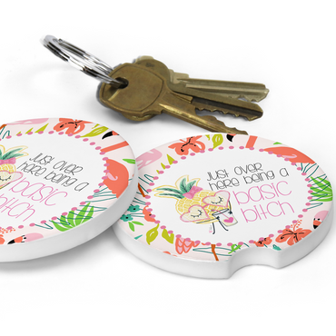 Just Over Here Being A Basic Bitch Car Coaster Set (Set of 2)