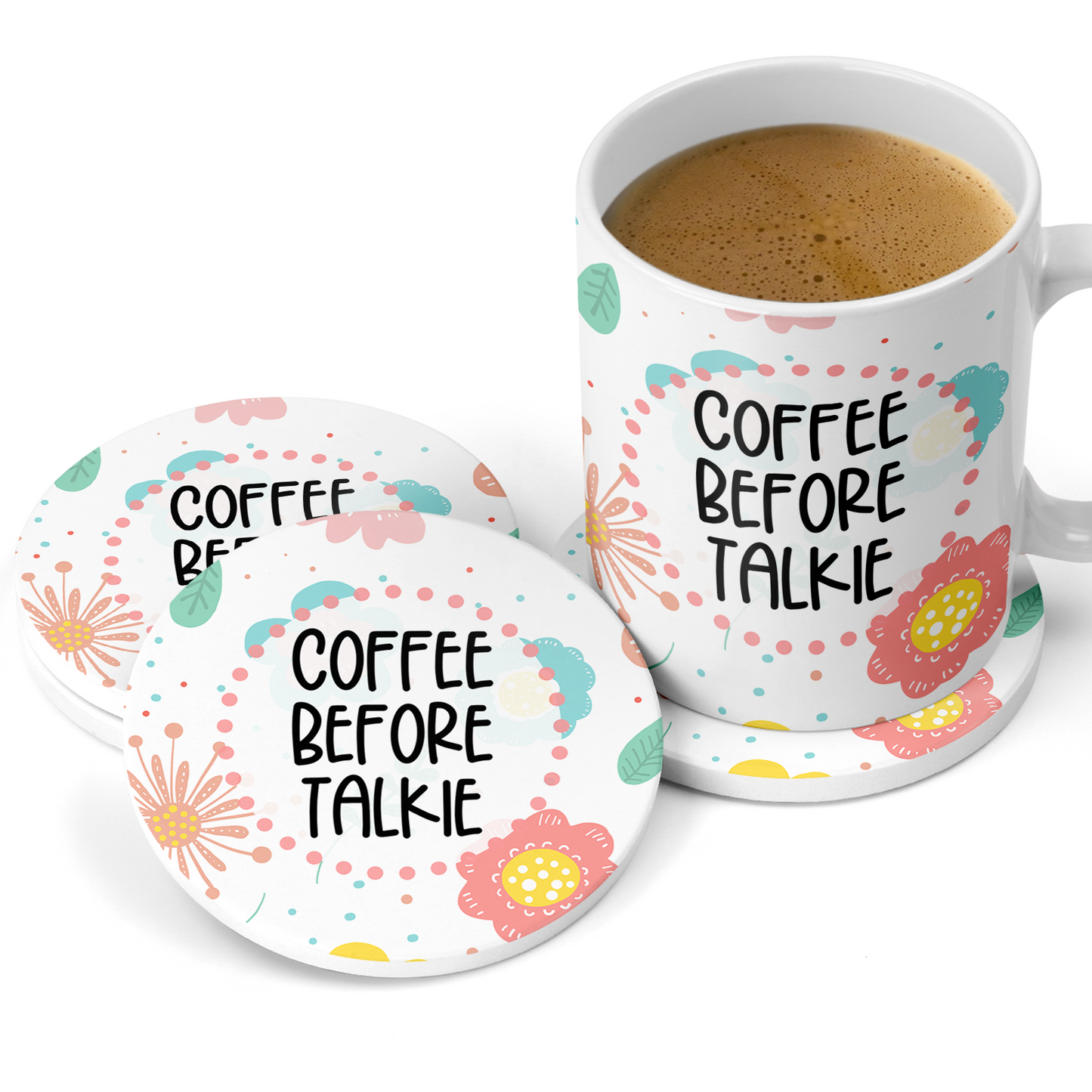 Coffee Before Talkie Sandstone Coaster Set