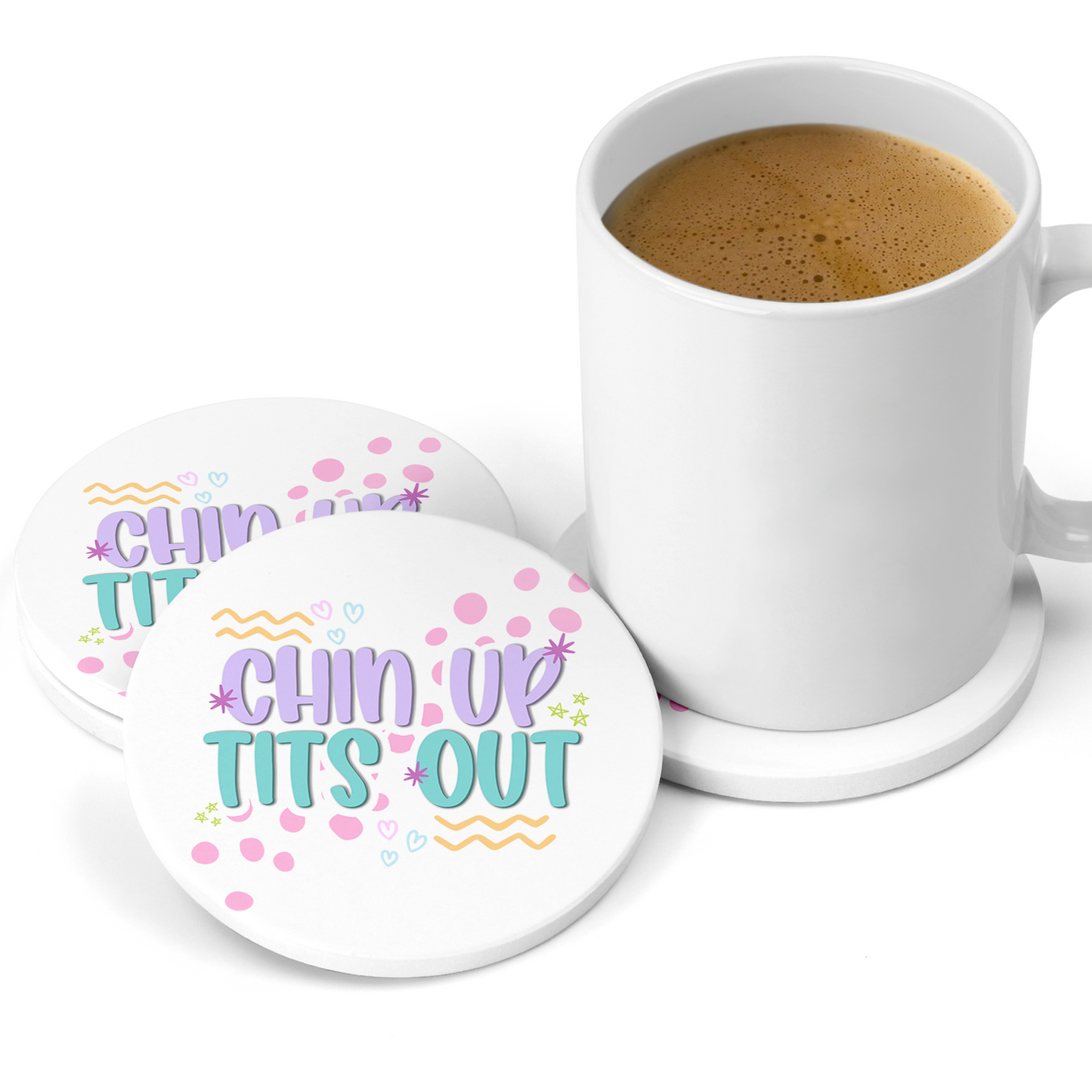 Chin Up Tits Out Sandstone Coaster Set