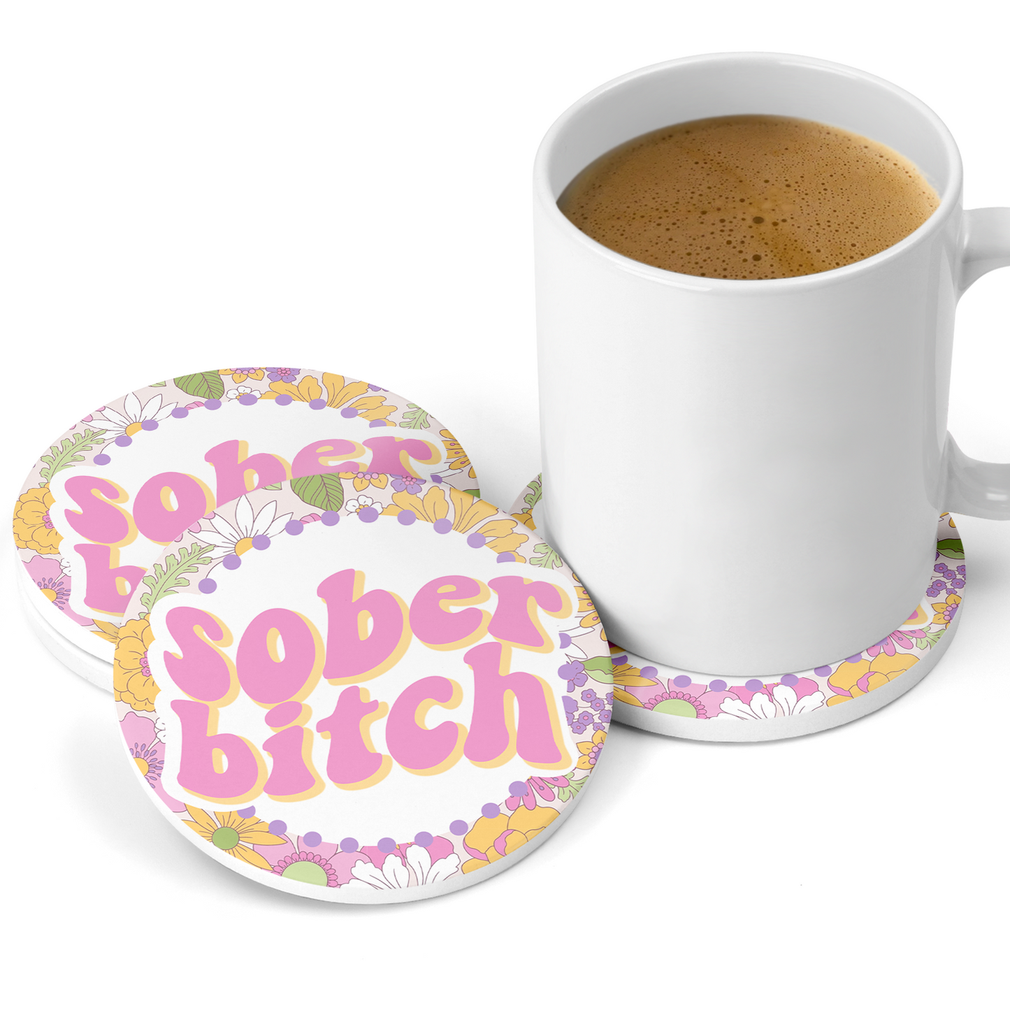 Sober Bitch Shit Sandstone Coaster Set