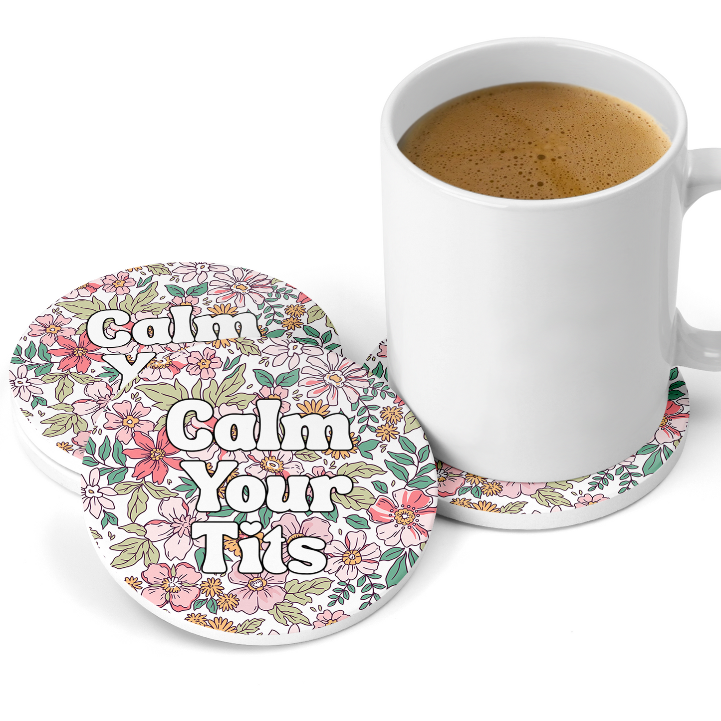 Calm Your Tits Sandstone Coaster Set