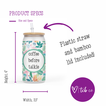 Coffee Before Talkie 16 Oz Shimmer Glass Jar