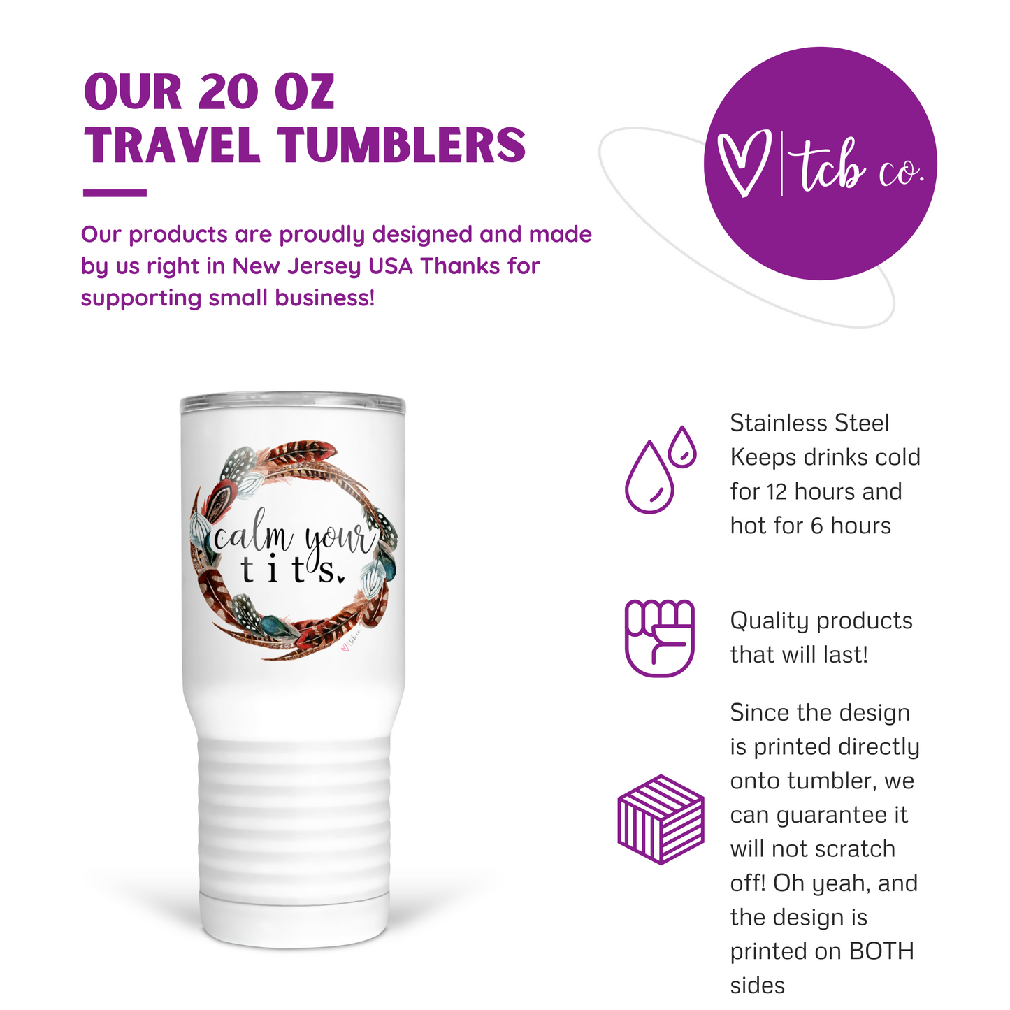 Calm Your Tits 20 Oz Travel Tumbler