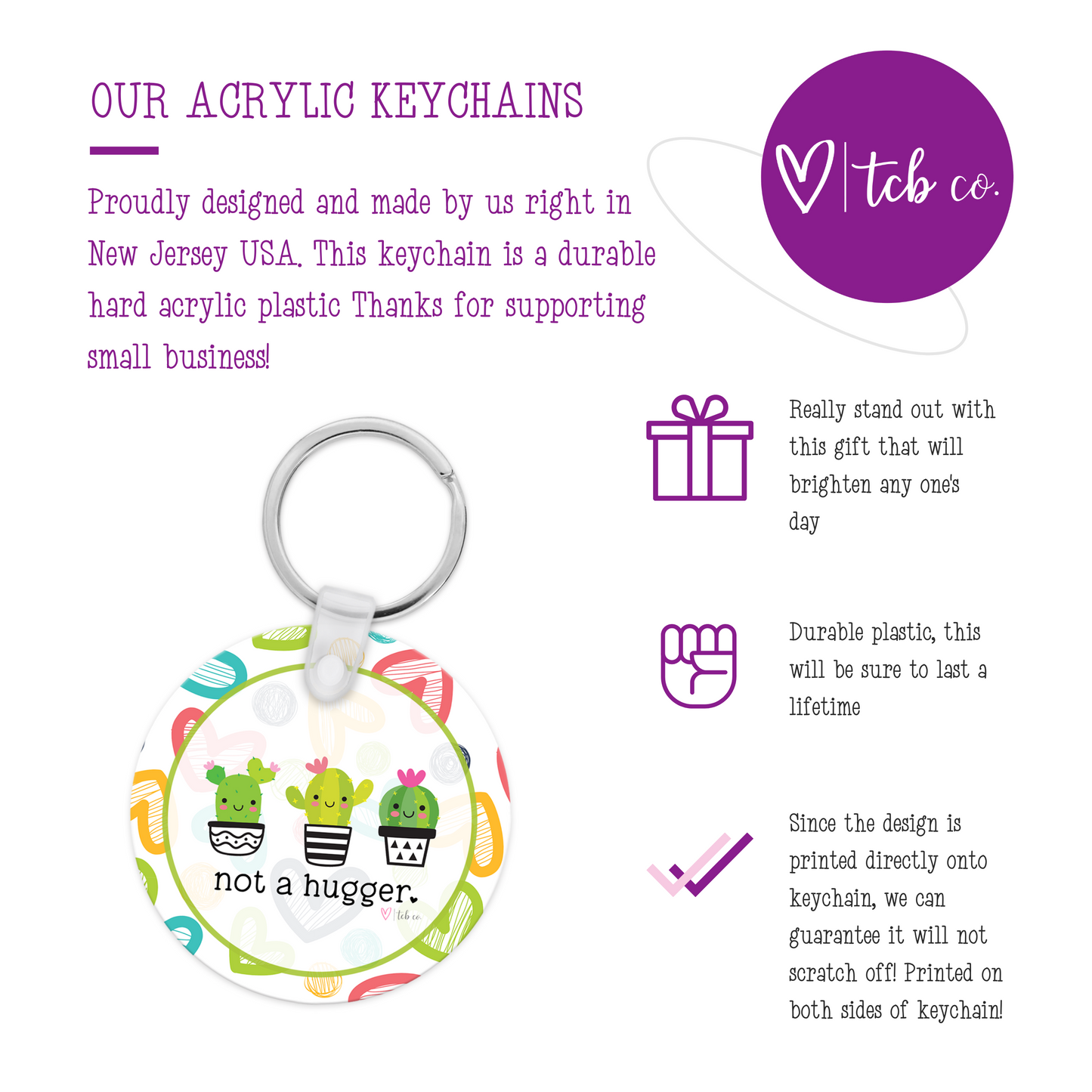 Not A Hugger Cactus Keychain