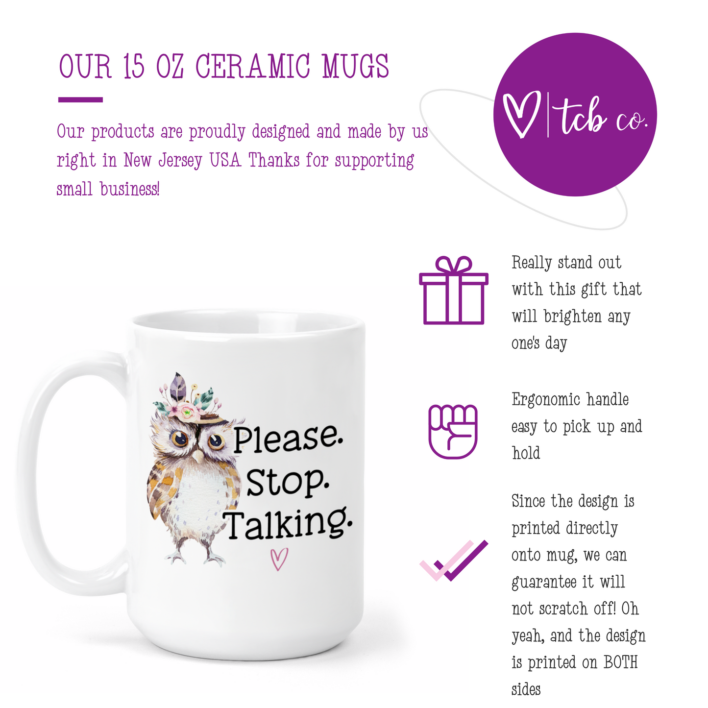 Please Stop Talking Funny Owl 15 Oz Ceramic Mug
