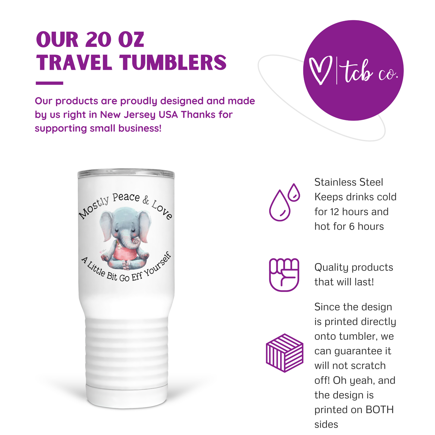 Mostly Peace and Love A Little Bit Go Eff Yourself 20 Oz Travel Tumbler