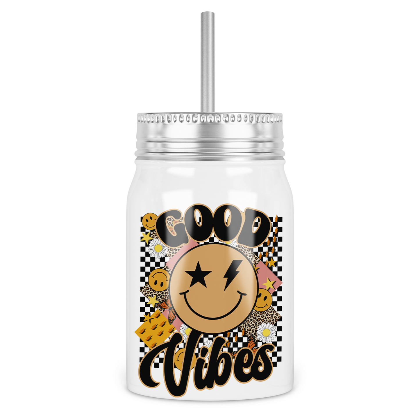 Good Vibes Mason Jar With Lid