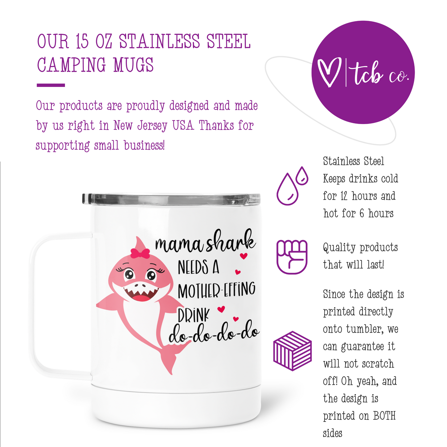 Mama Shark Needs A Drink Mug With Lid