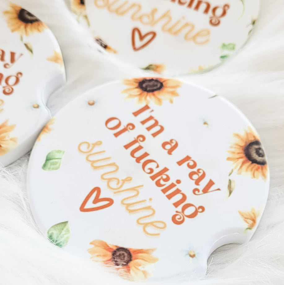 I'm A Ray Of Fucking Sunshine Sandstone Car Coaster Set (Set of 2)