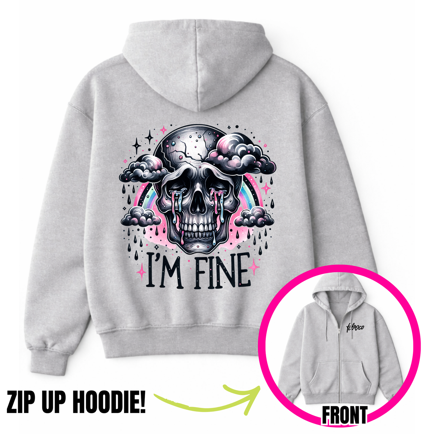 I'm Fine Skeletone Zip-Up Hoodie