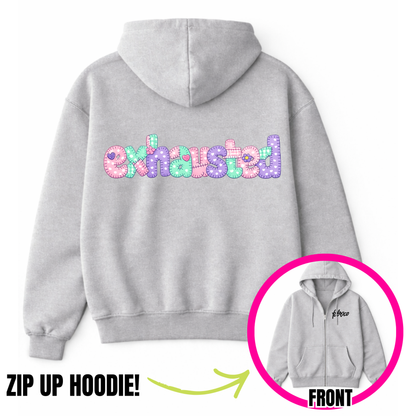 Exhausted Faux Patchwork Zip-Up Hoodie