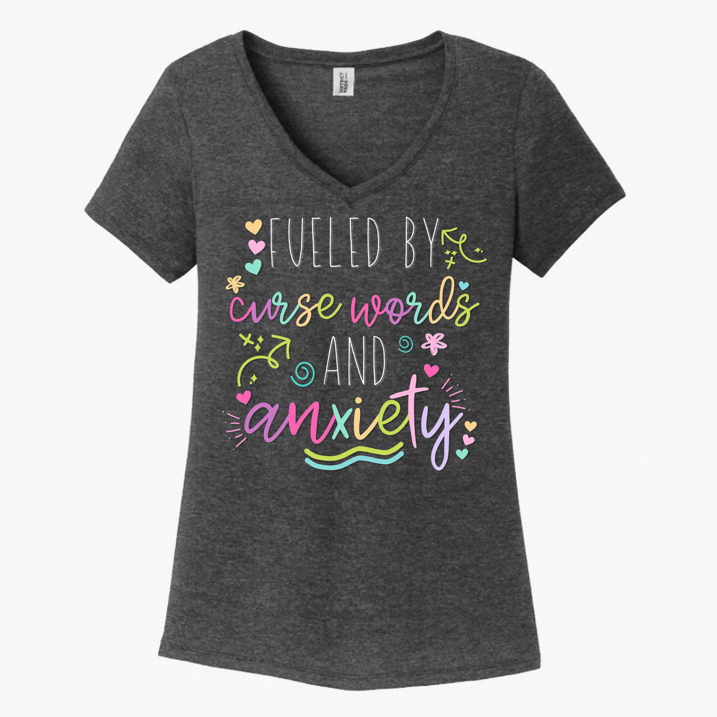 Fueled By Anxiety and Curse Words Women's V-Neck (Ladies Fit)