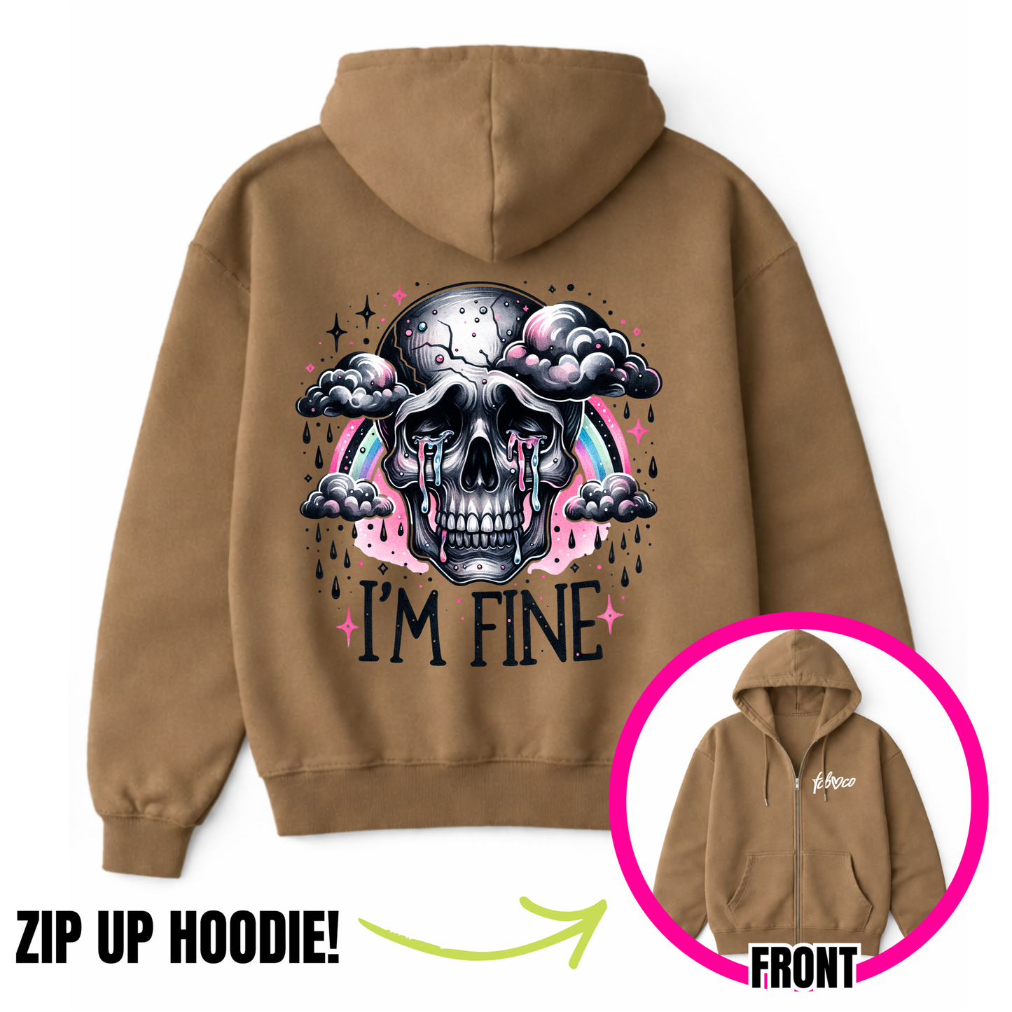 I'm Fine Skeletone Zip-Up Hoodie