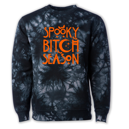 Spooky Bitch Season Black Tie Dye Crewneck