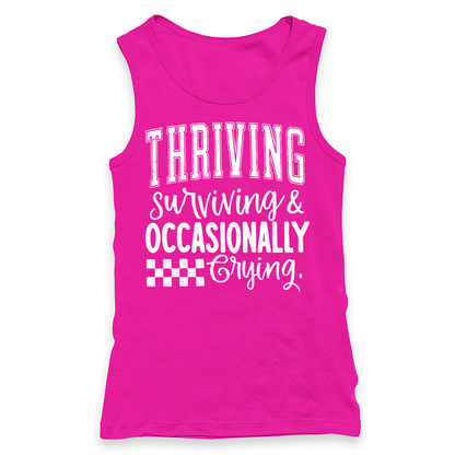 Thriving Surviving Occasionally Crying  Racerback Tank