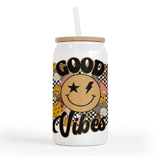 Good Vibes 16 Oz Glass Shimmer  Jar