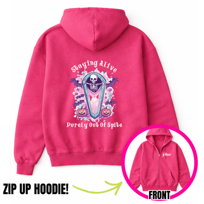 Staying Alive Purely Out Of Spite Shit Zip-Up Hoodie