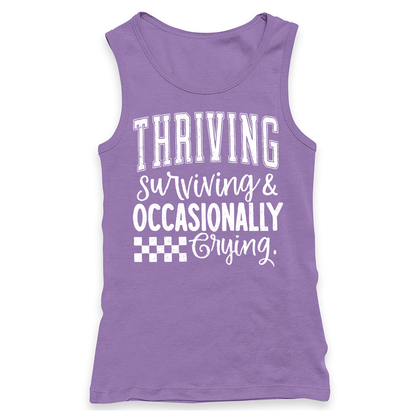Thriving Surviving Occasionally Crying  Racerback Tank