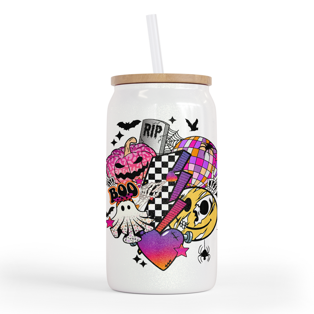 Cute Spooky Halloween 16 Oz Shimmer Glass Jar