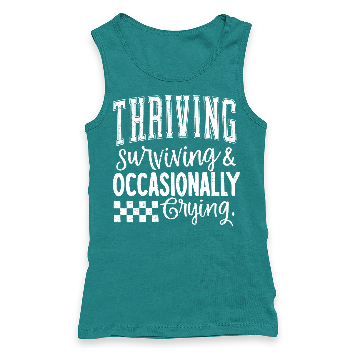 Thriving Surviving Occasionally Crying  Racerback Tank