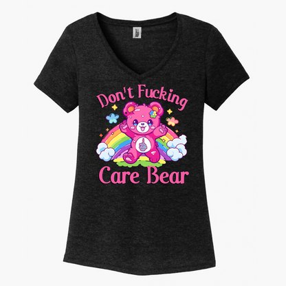 Don't Fucking Care Bear Women's V-Neck (Ladies Fit)