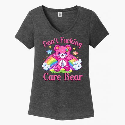 Don't Fucking Care Bear Women's V-Neck (Ladies Fit)