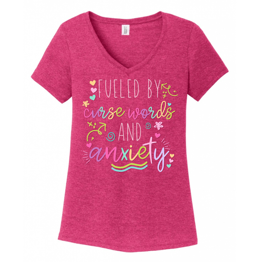 Fueled By Anxiety and Curse Words Women's V-Neck (Ladies Fit)