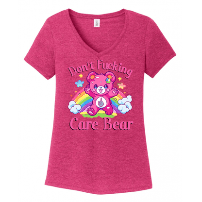 Don't Fucking Care Bear Women's V-Neck (Ladies Fit)