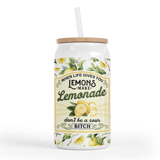 When Life Gives You Lemons Full Wrap 16 Oz Shimmer Glass Jar