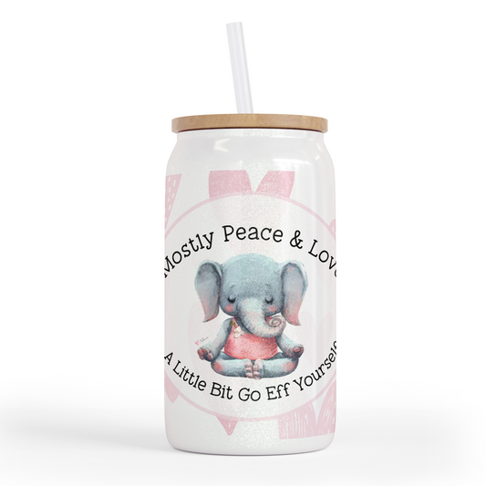 Mostly Peace And Love 16 Oz Shimmer Glass Jar