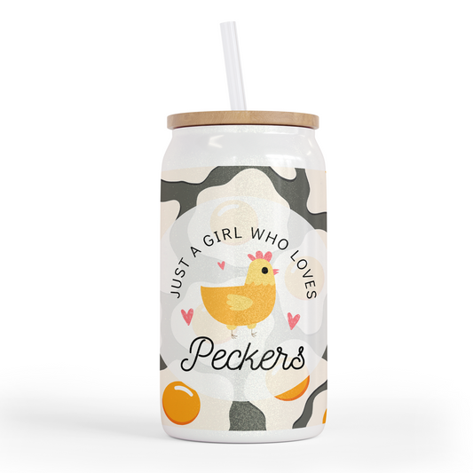 Just A Girl Who Loves Peckers 16 Oz Shimmer Glass Jar