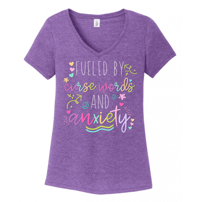 Fueled By Anxiety and Curse Words Women's V-Neck (Ladies Fit)