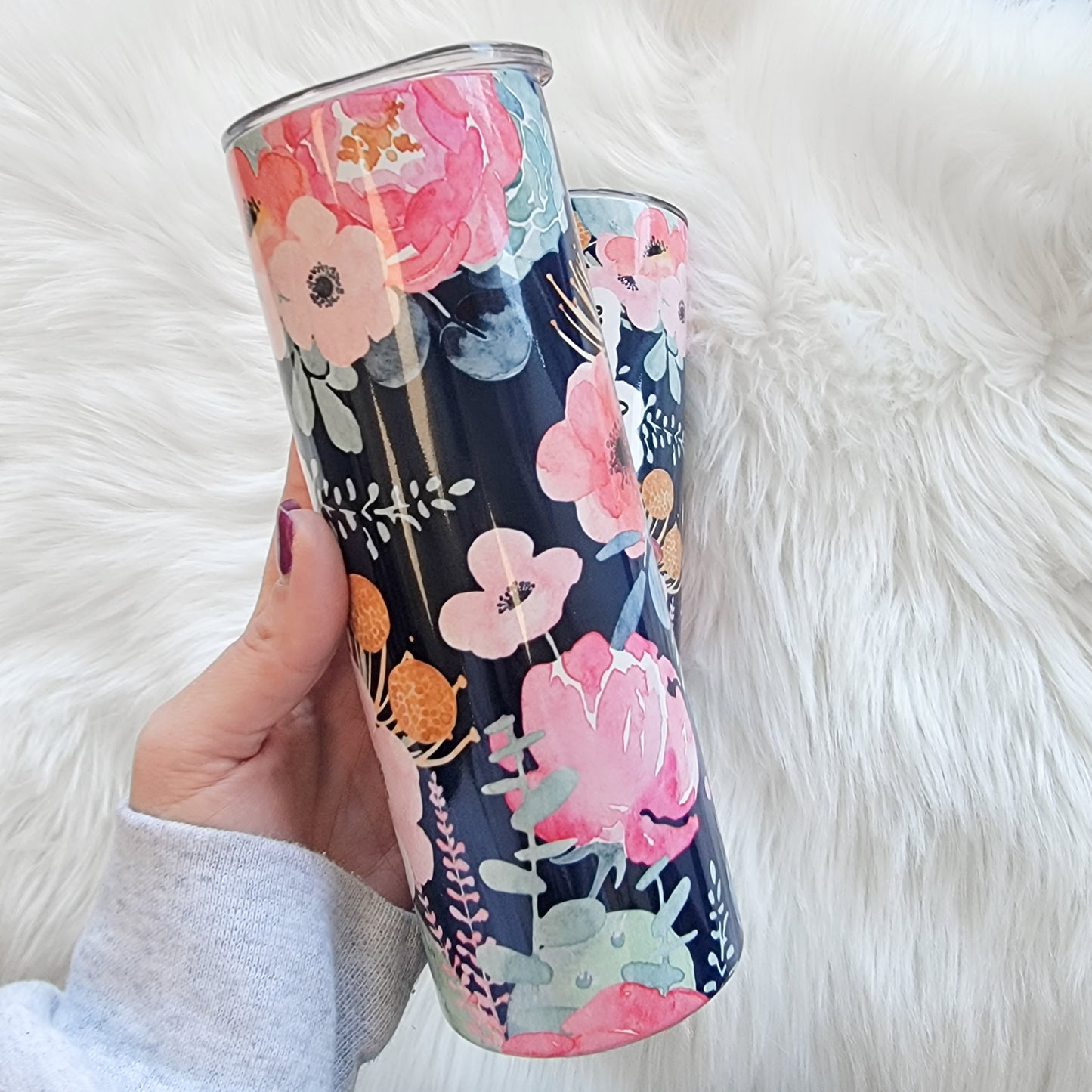 Fresh Out Of Fucks Floral Skinny Tumbler