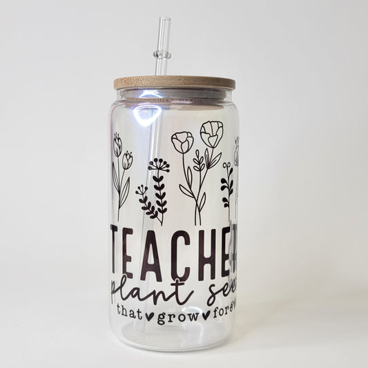 Teacher Plant Seeds That Grow Forever 16 Oz Iridescent Glass Jar