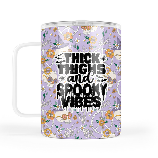Thick Thighs and Spooky Vibes Mug With Lid