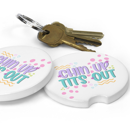 Chin Up Tits Out Car Coaster Set (Set of 2)